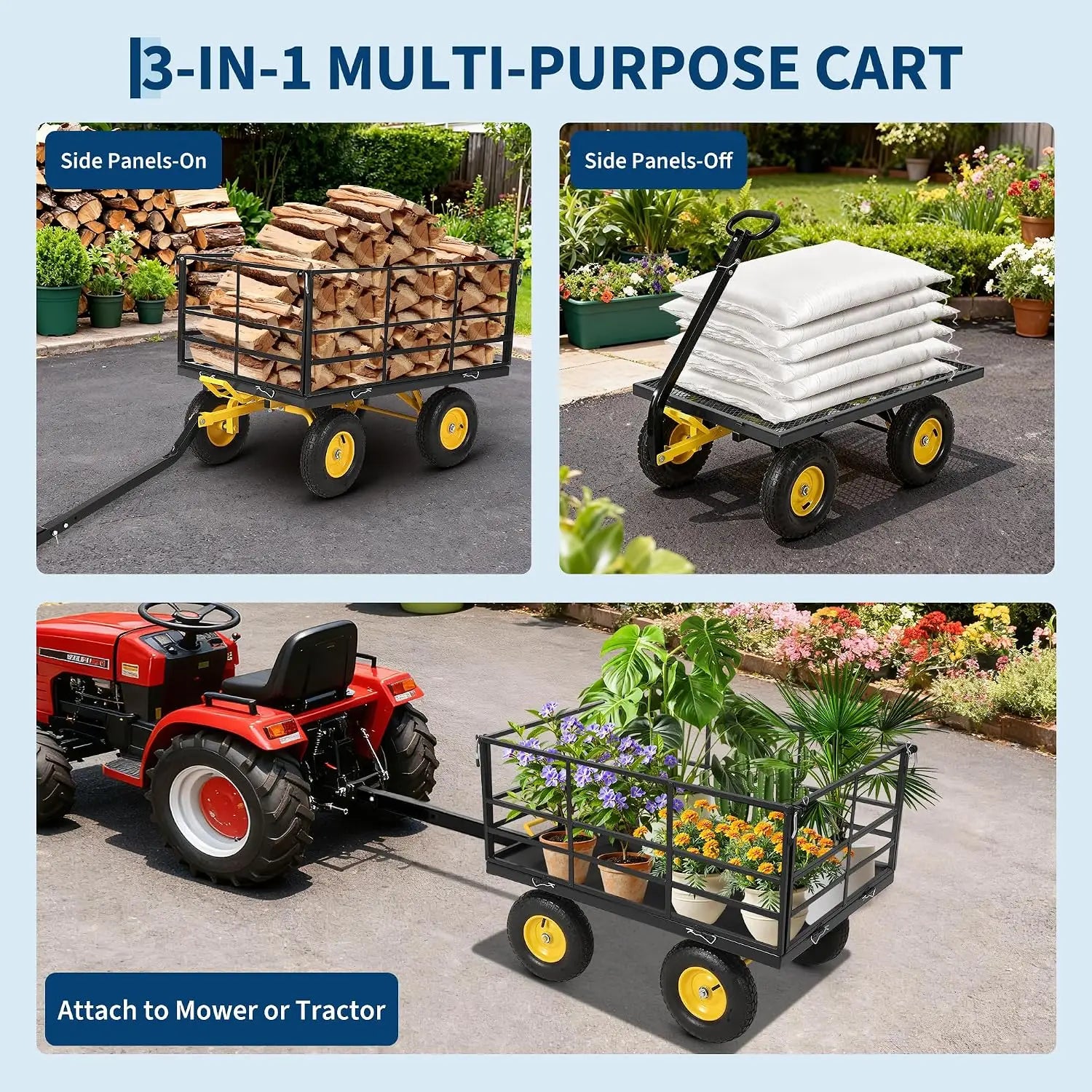 TWISTER.CK Heavy-Duty Steel Mesh Garden Cart — 1500-lb Capacity Utility Wagon