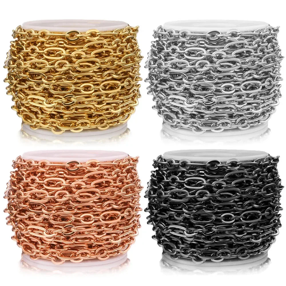 Alisaya Stainless Steel Rolo Cable Chain — 1 Meter DIY Jewelry Making Supply