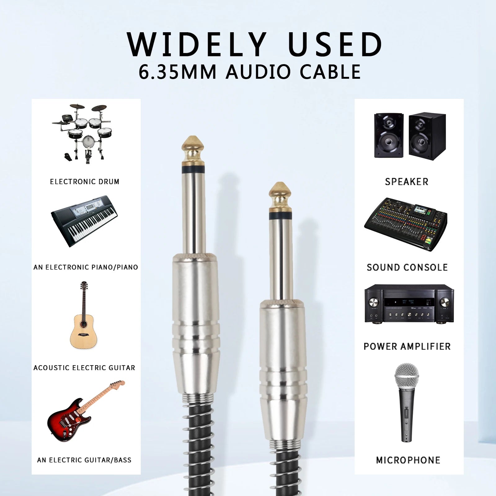 Miwayer Black Leather Guitar Cable — Shielded Audio Cord for Bass and Instruments