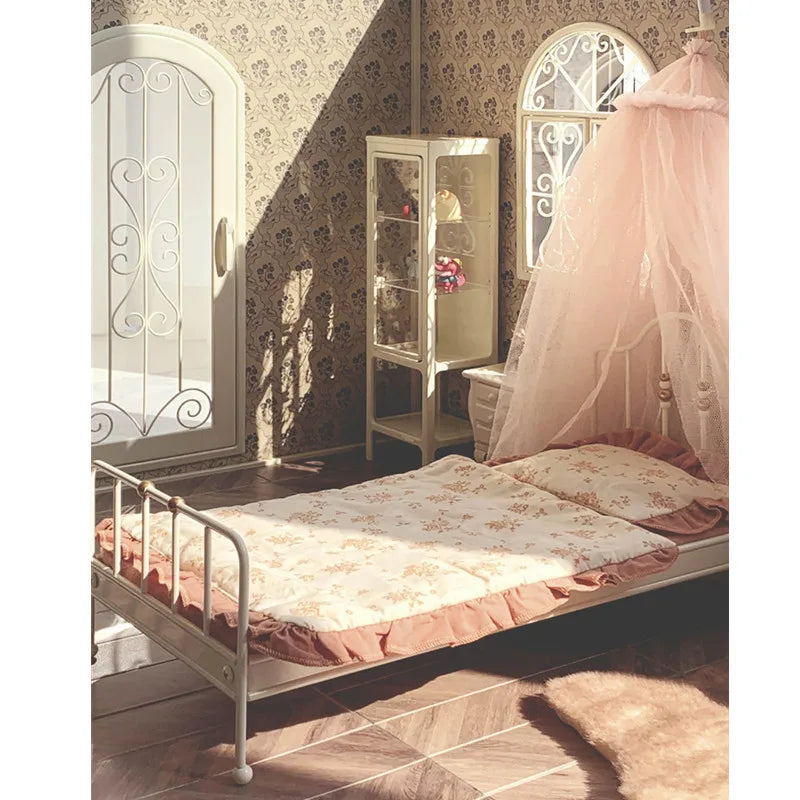 European Style Iron Dollhouse Bed — Miniature Furniture Accessory Set