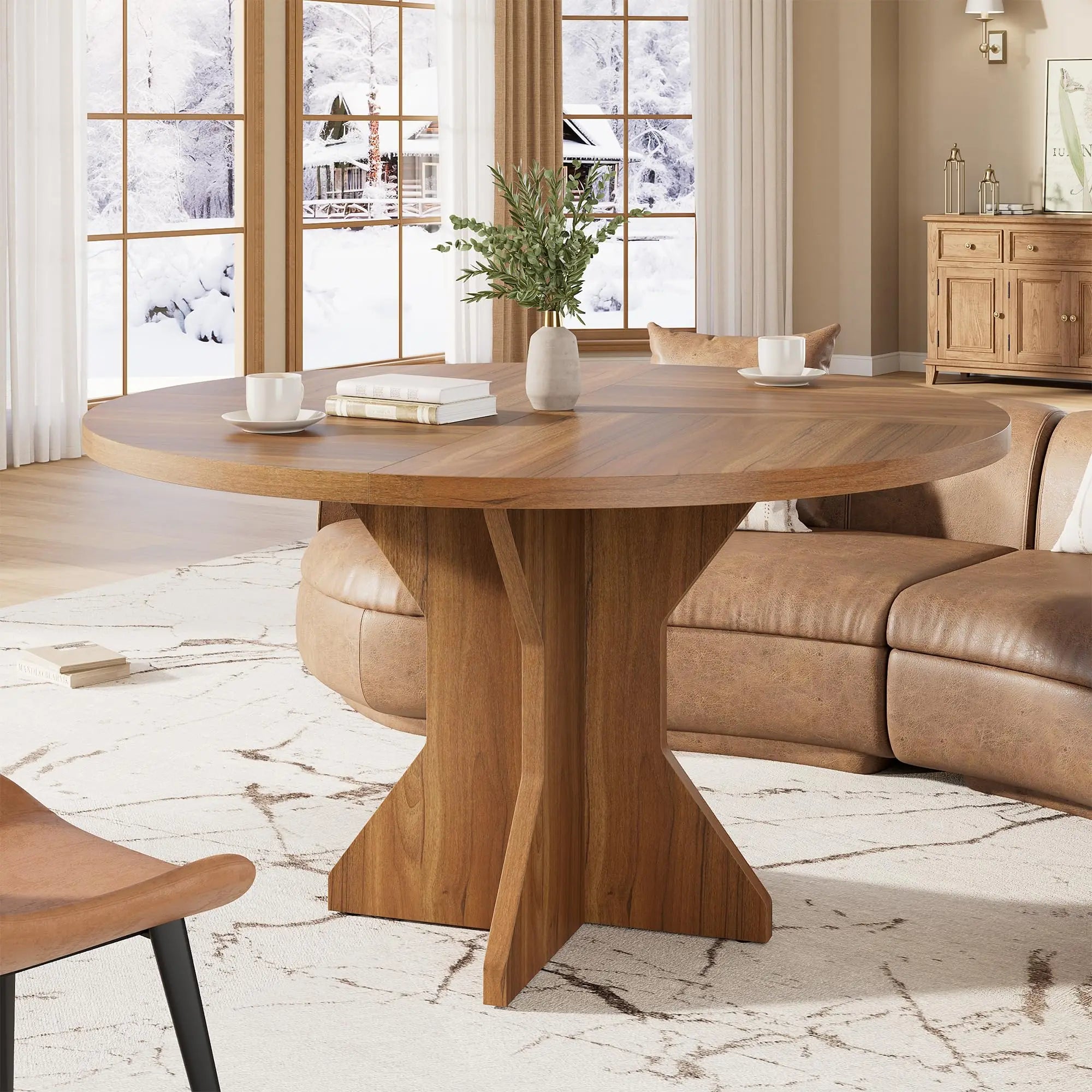 Modern Round Dining Table — Space-Saving 47-Inch Pedestal Design