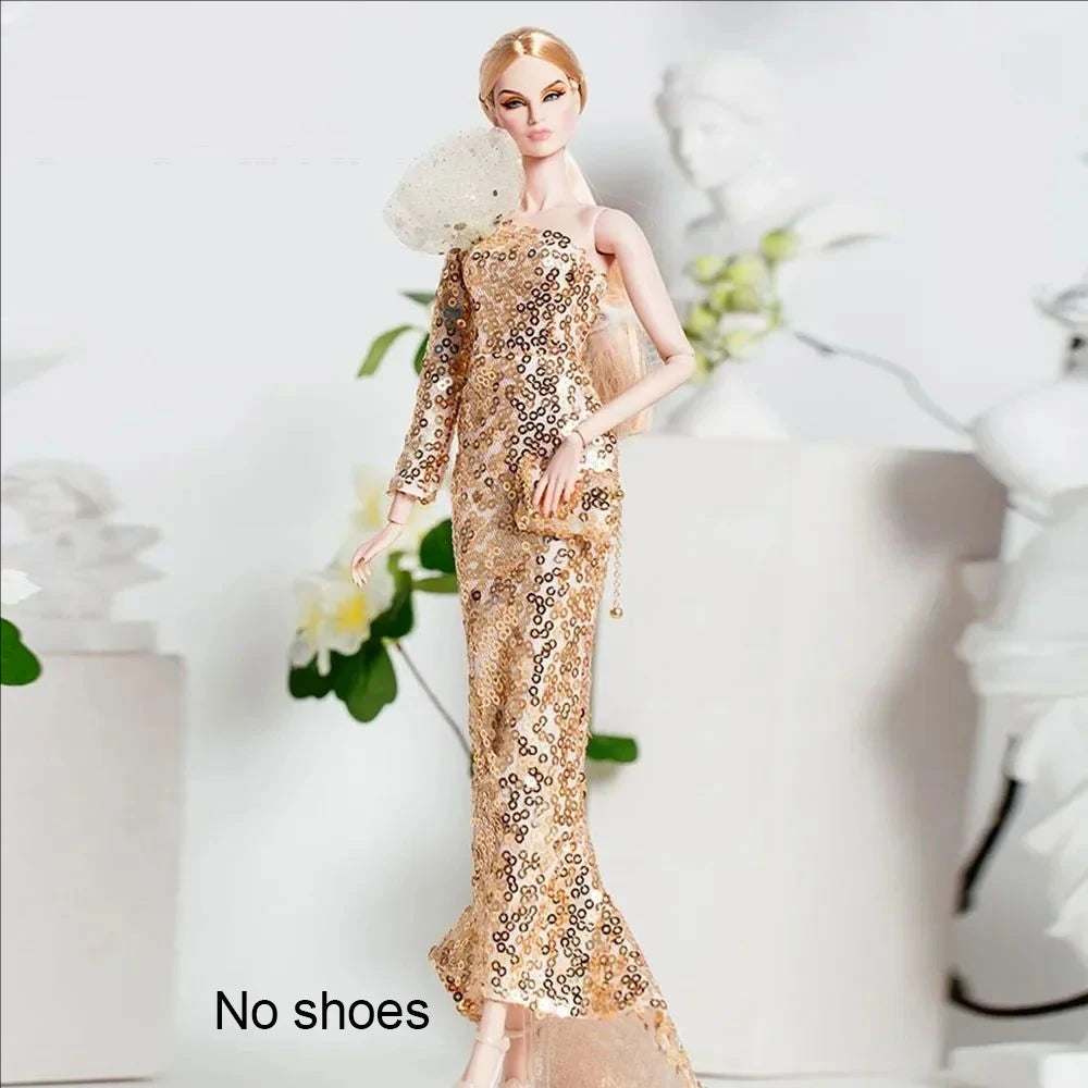 Xianxian Princess European Lace Golden Dress — Elegant Doll Clothing Set