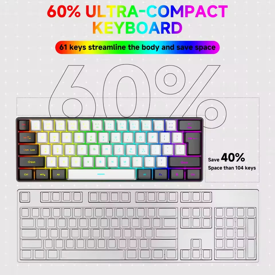 Portable Mini Mechanical Keyboard — Compact 61-Key Wired Design with RGB