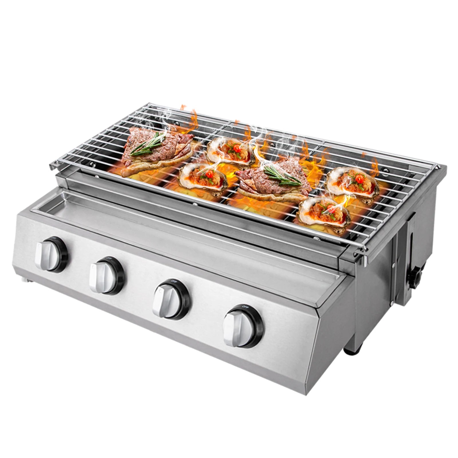 Professional 4-Burner Stainless Steel Gas Grill — Portable Smokeless Tabletop BBQ