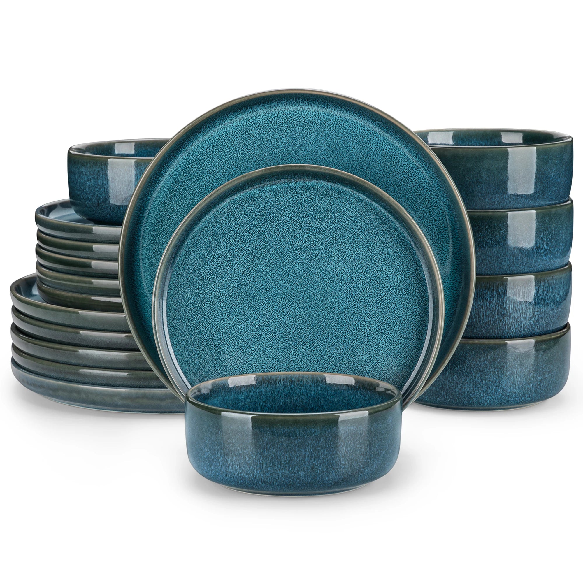 MALACASA Blue Ceramic Dinnerware Set — Reactive Glaze Vertical Edge Plates