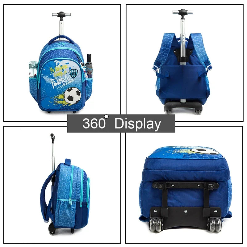 Children's Rolling Backpack Set — Wheeled School Bag with Lunch Bag & Pencil Case