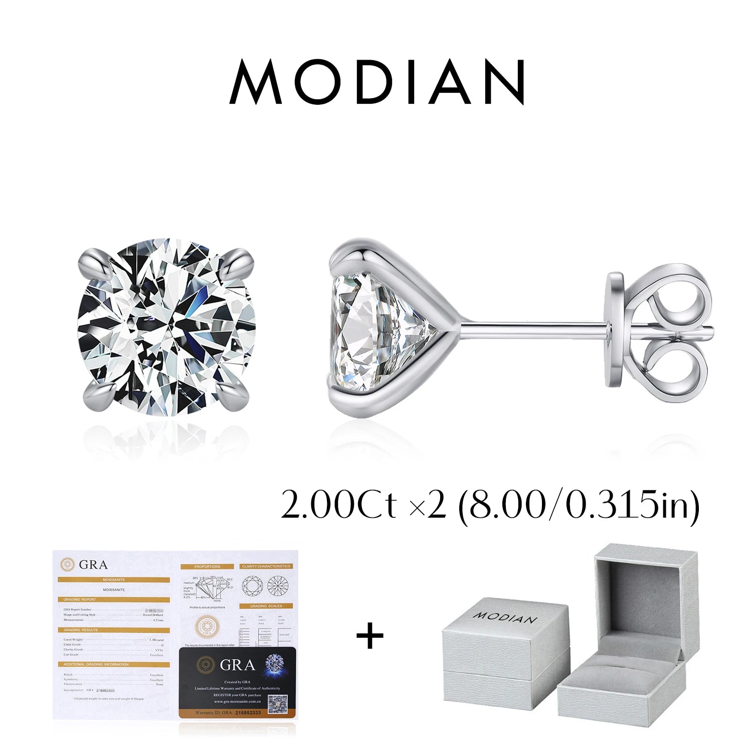 MODIAN Moissanite Stud Earrings — Sparkling 925 Sterling Silver Jewelry