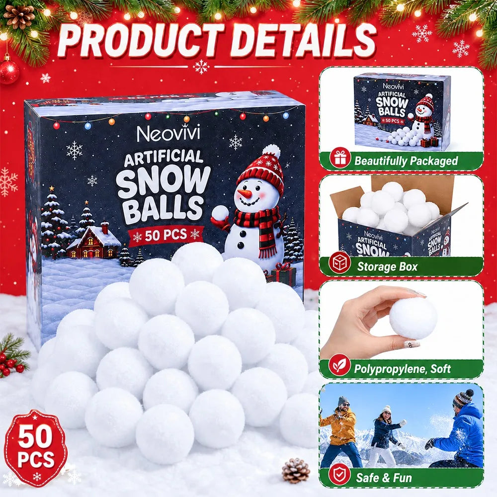 Artificial Snow Balls — Festive Winter Party Decor, 50 Piece Set