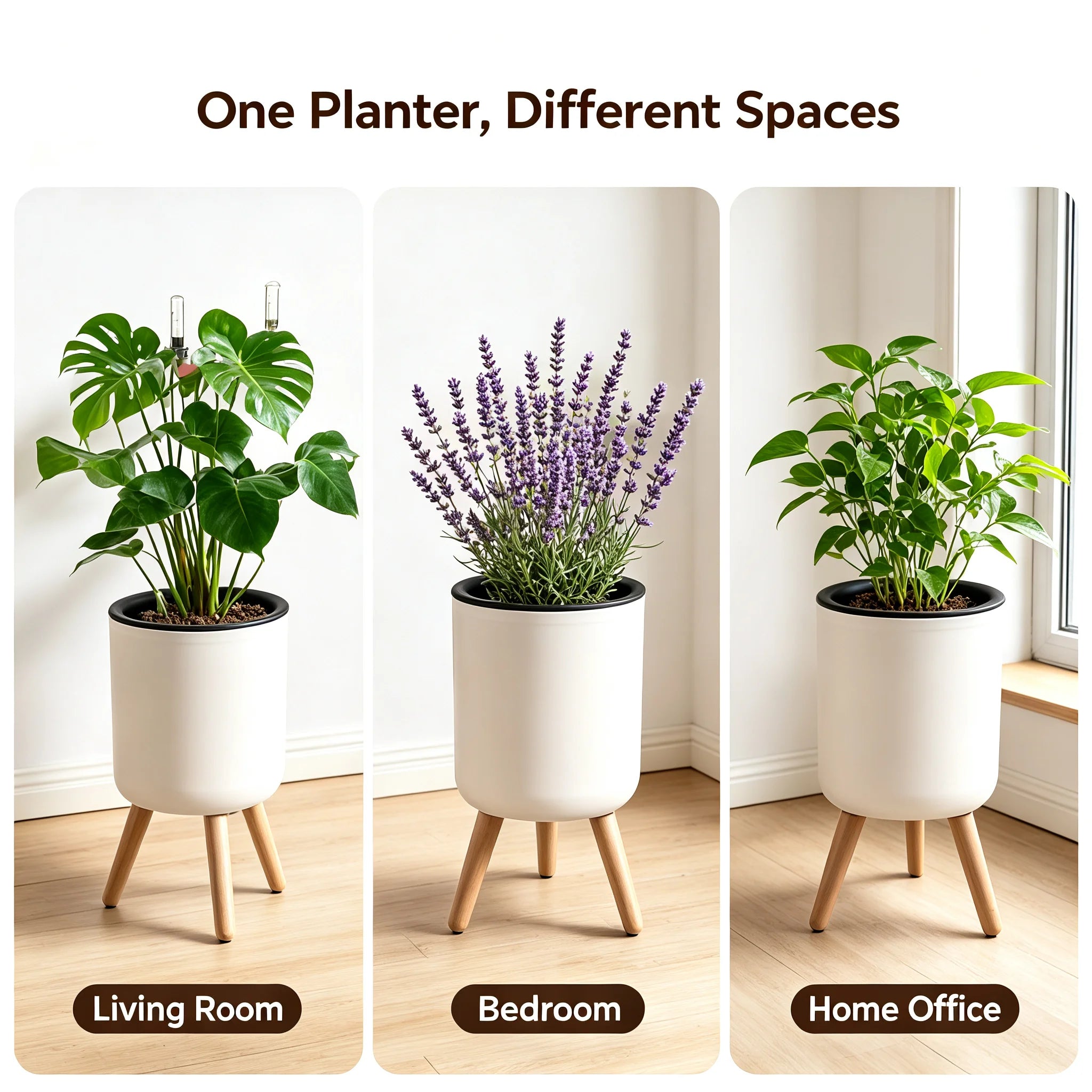 Modern Standing Self-Watering Planter — Decorative Floor Pot with Tripod Support