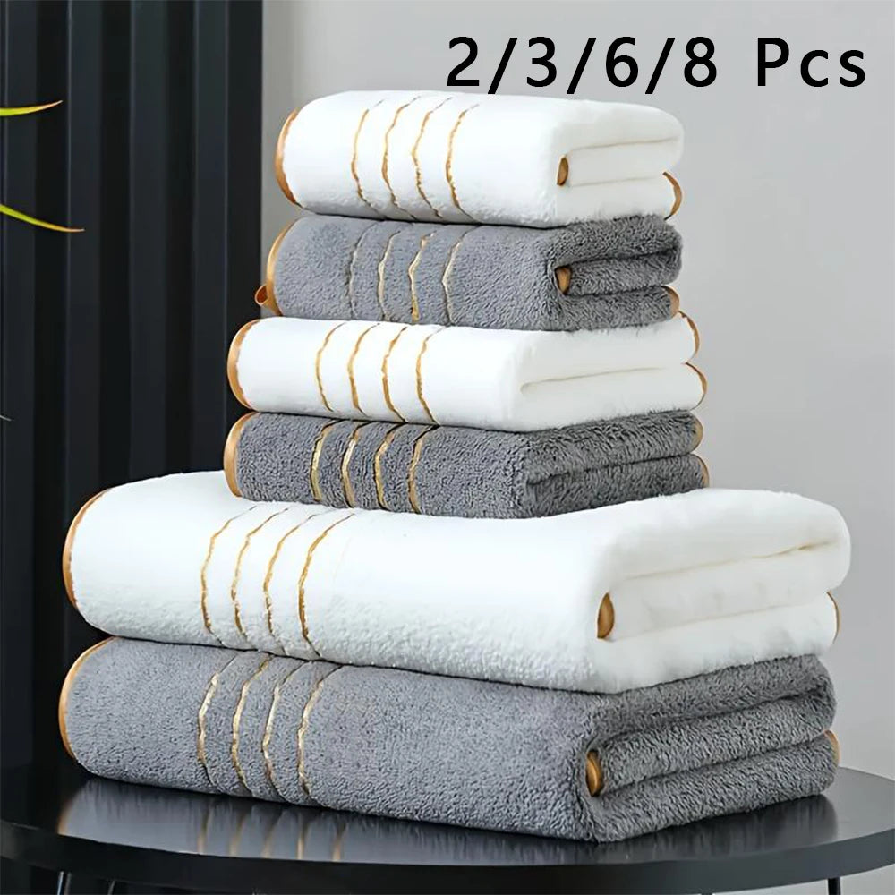 Premium Bath Towel Set — Soft Absorbent Fabric with Gold Accents