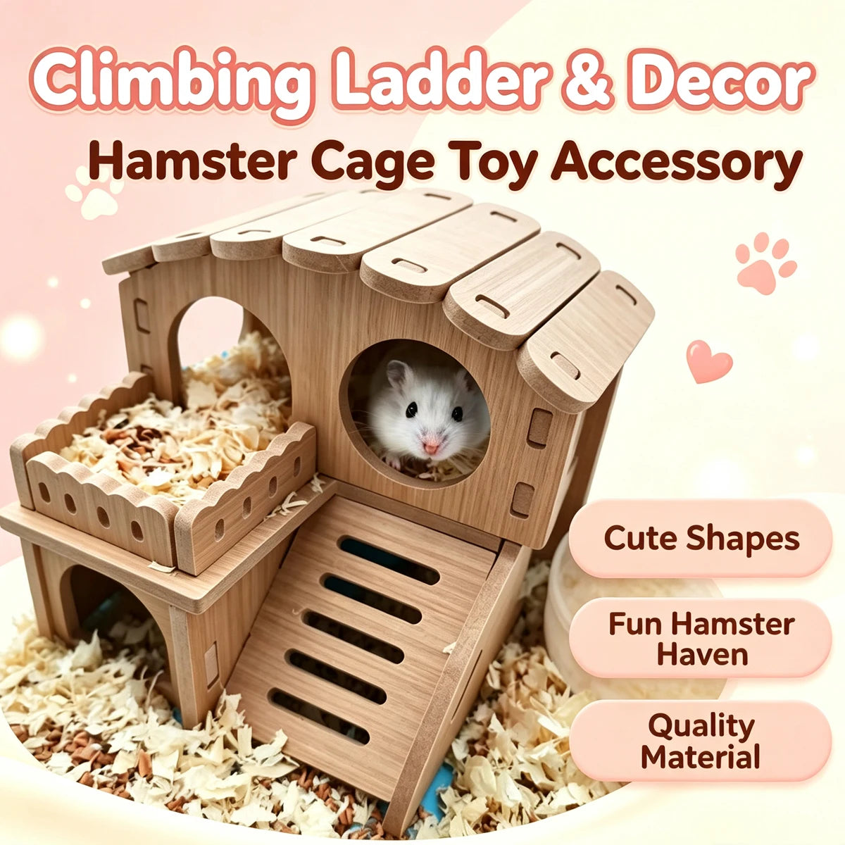 Wooden Multi-Chamber Hamster Villa — Small Pet Hideout and Activity Center