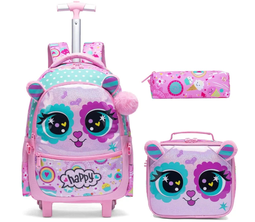 Children's 3-in-1 Travel Trolley Backpack — Wheeled School Luggage with Lunch Bag