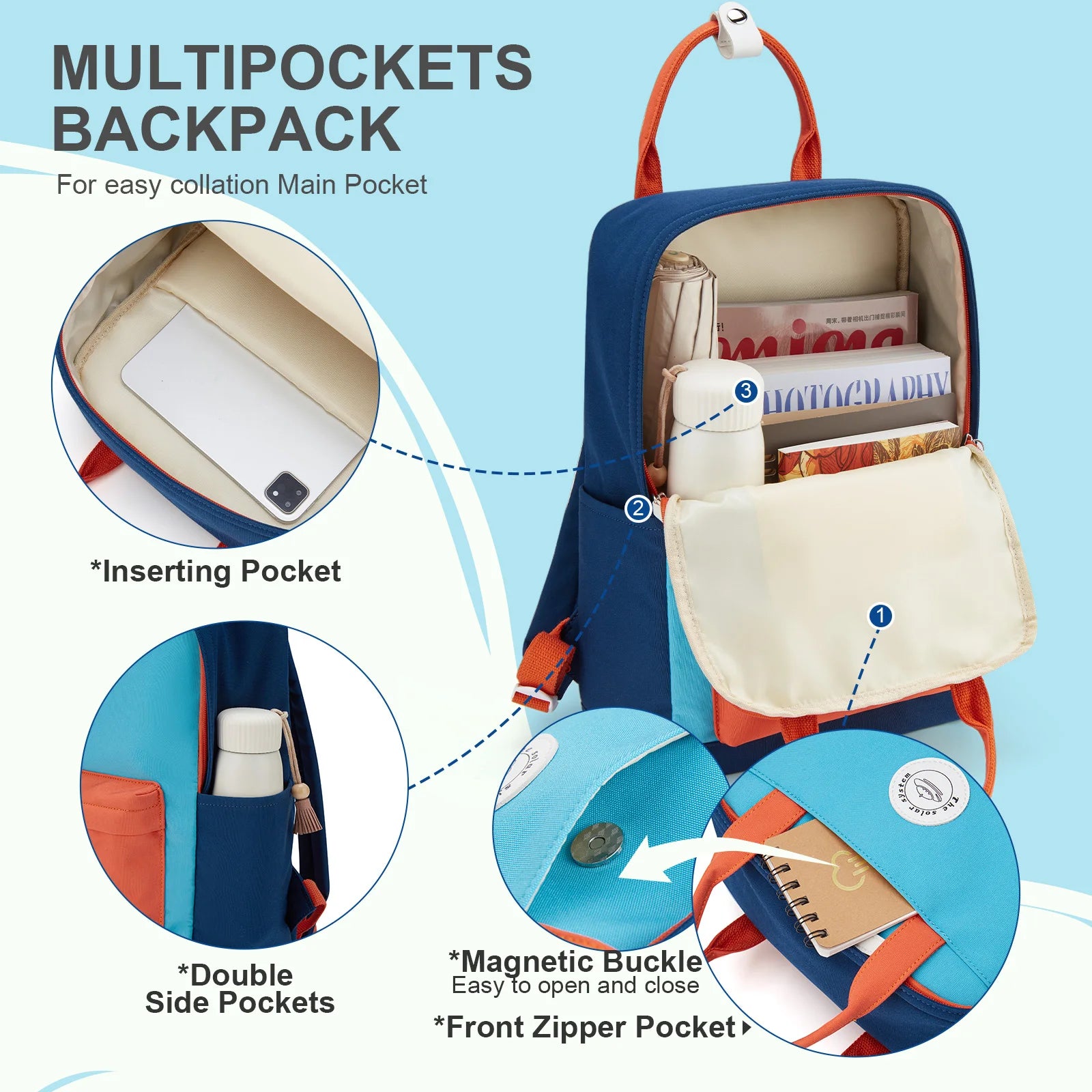 Fewchor Unisex School Backpack — Lightweight Patchwork Daypack for Students