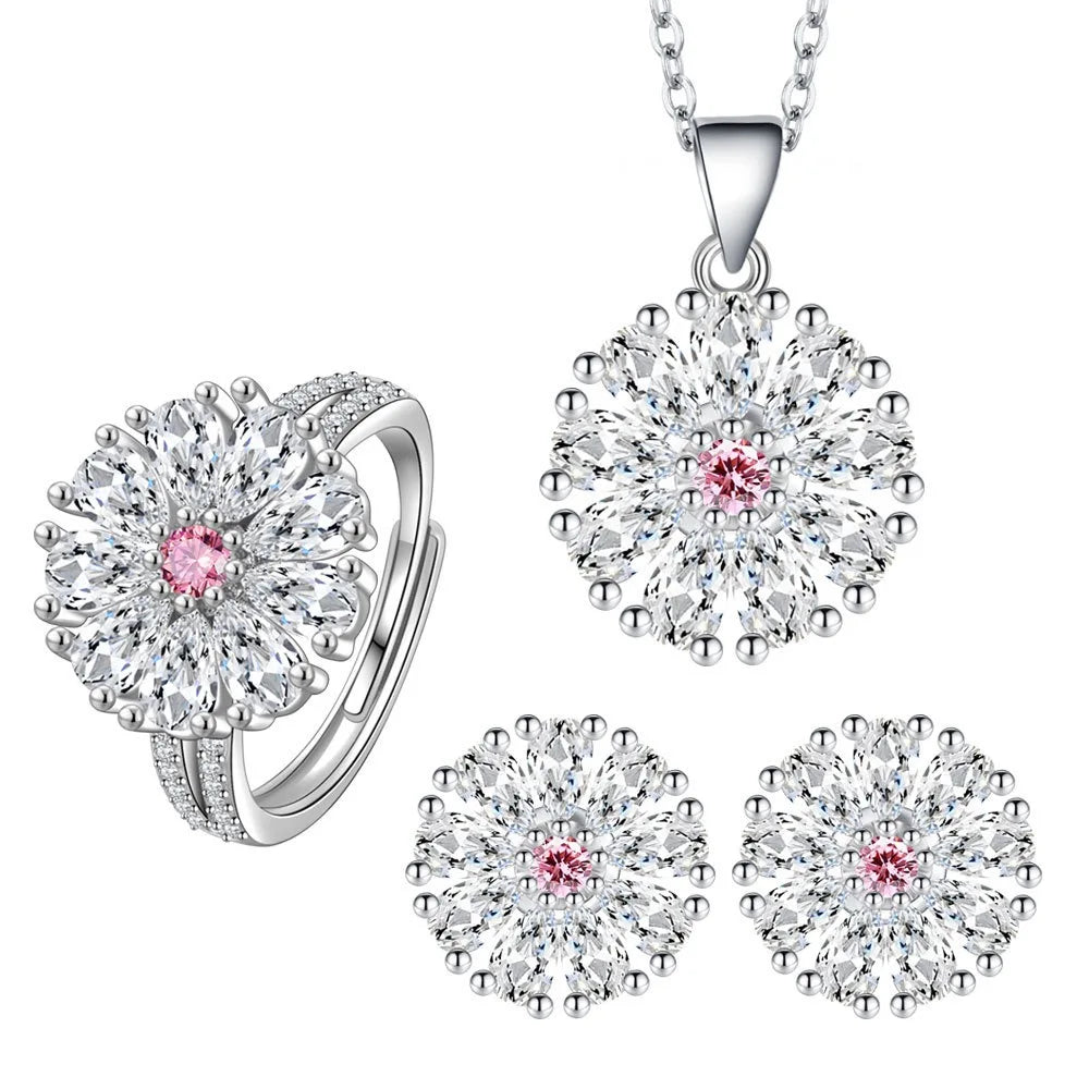 925 Sterling Silver Sunflower Zircon Jewelry Set — Elegant Wedding Gift