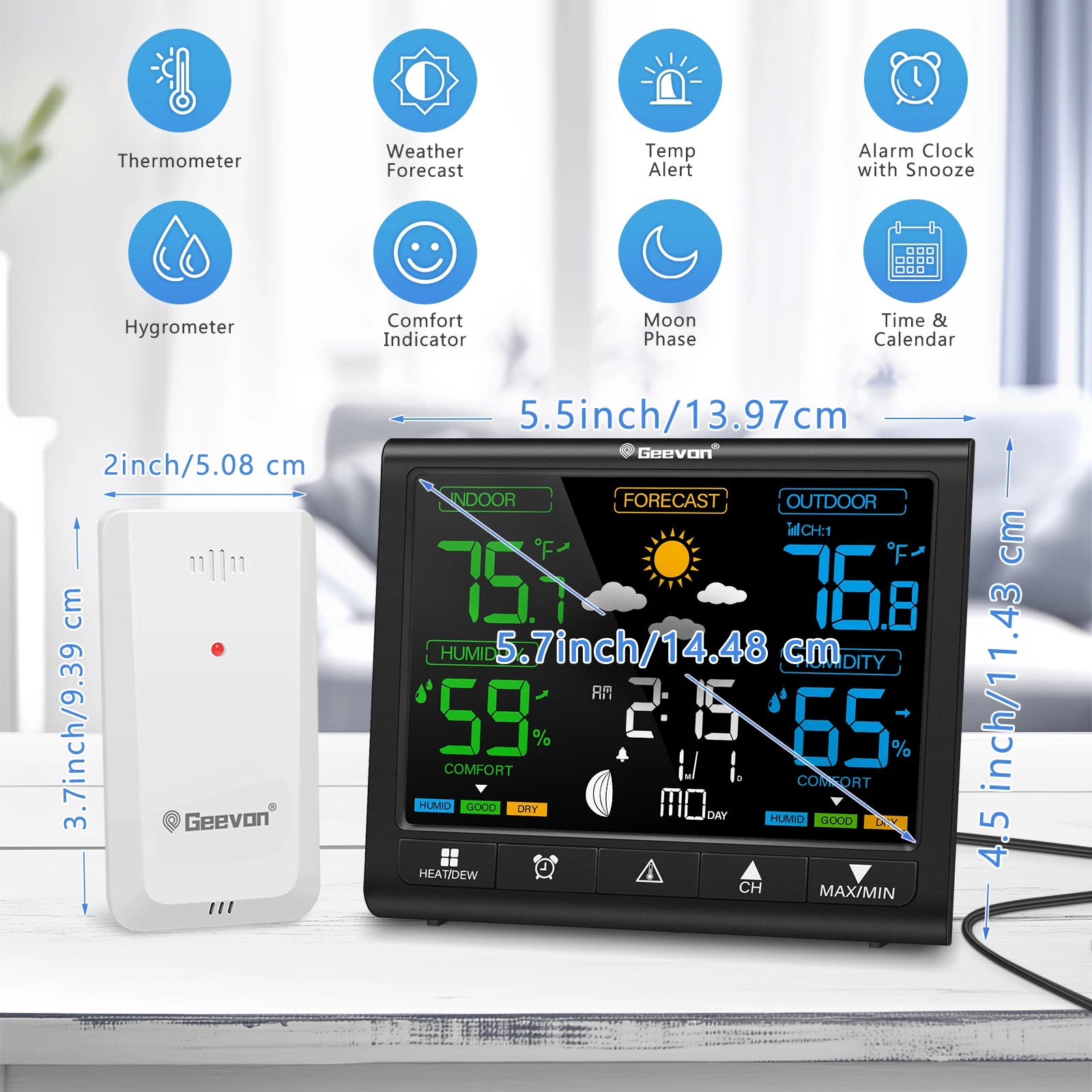 GEEVON Wireless Weather Station — Indoor Outdoor Temperature & Humidity Monitor