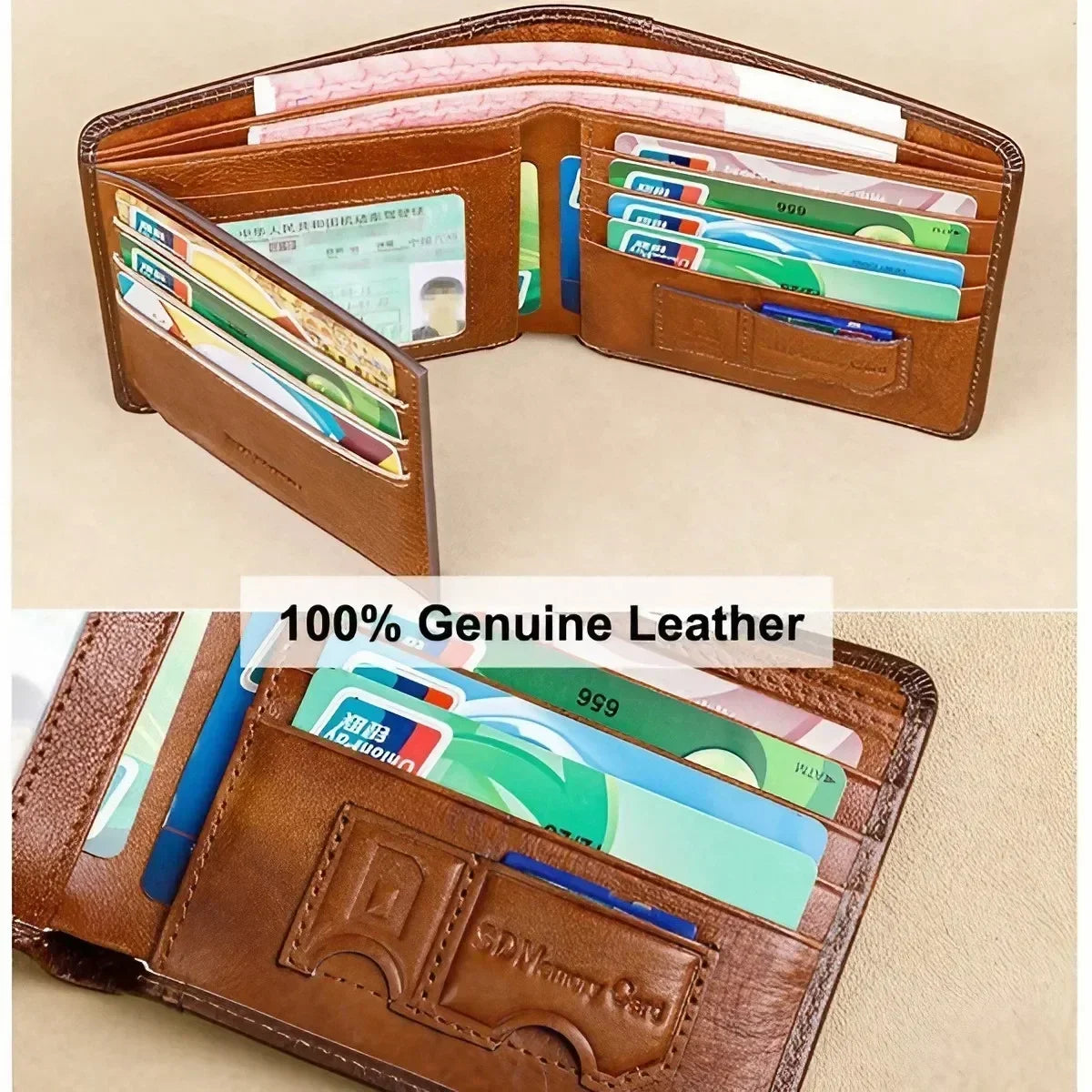 Genuine Leather Bifold Wallet — RFID Blocking Slim Card Holder