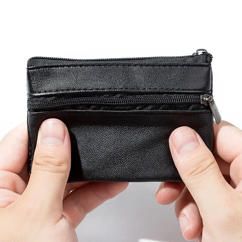 Compact PU Leather Coin Purse — Small Zippered Wallet for Men and Women