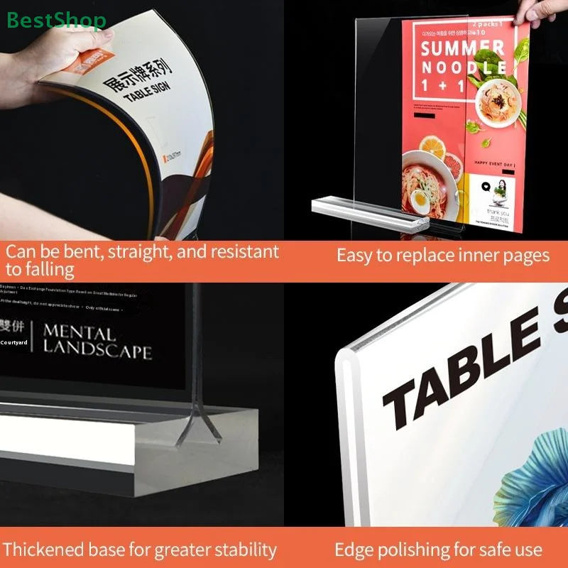 Acrylic Sign Holder — Clear Desktop Display Stand for Menus and Labels