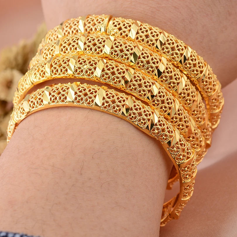 annayoyo Gold Color Bangle Set — Elegant Flower Design Jewelry for Women
