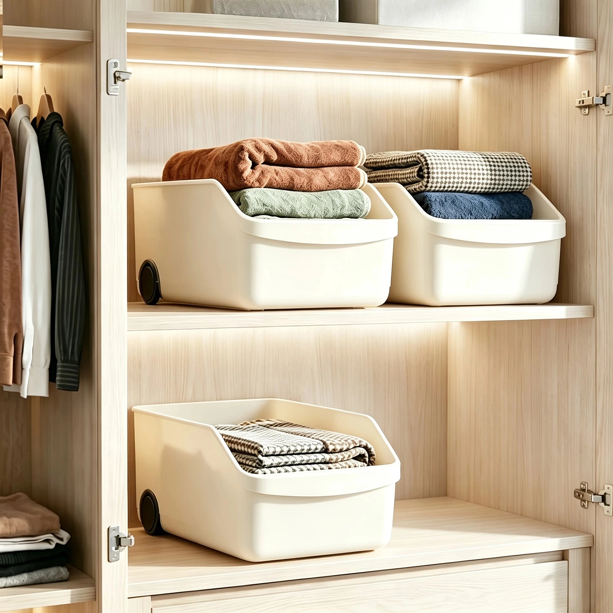 DOCOXO Closet Storage Bins — Rolling Organizer Baskets for Wardrobes