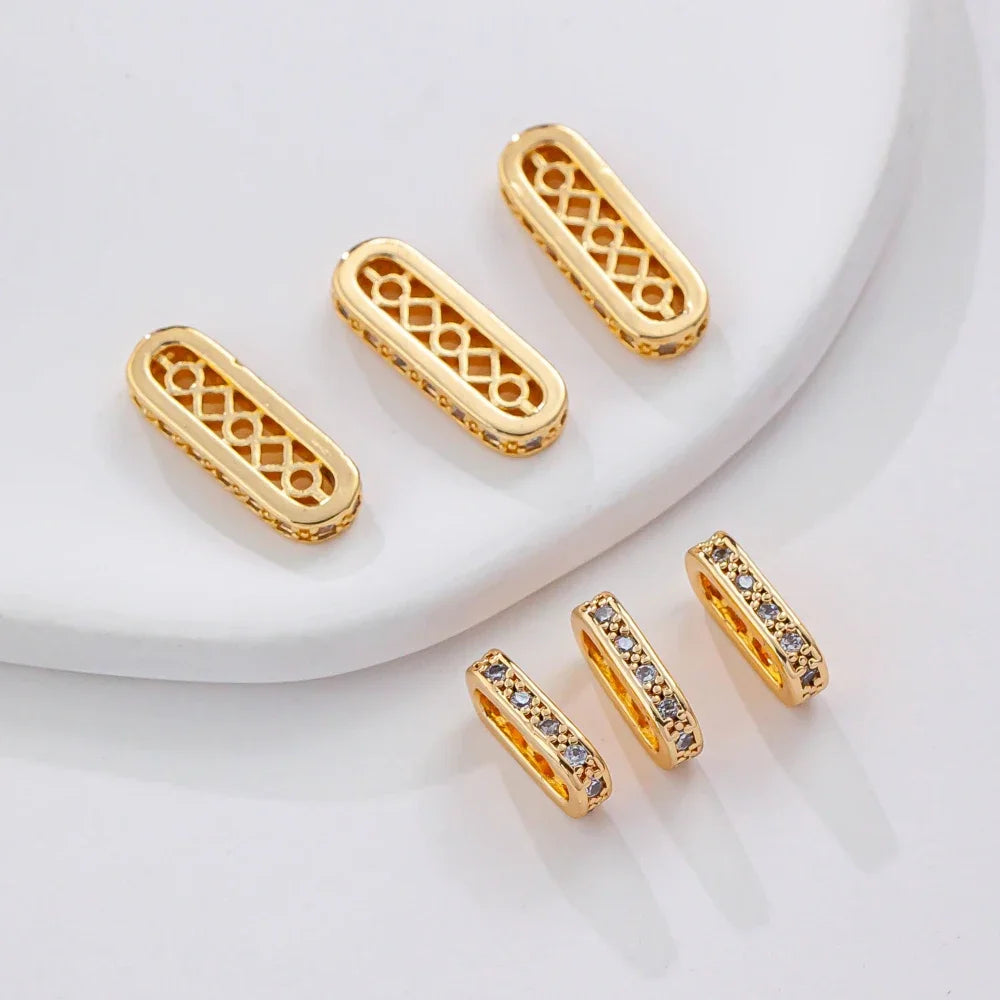 14K Gold Plated Elliptical Zircon Bead Spacers — Jewelry Making Connectors