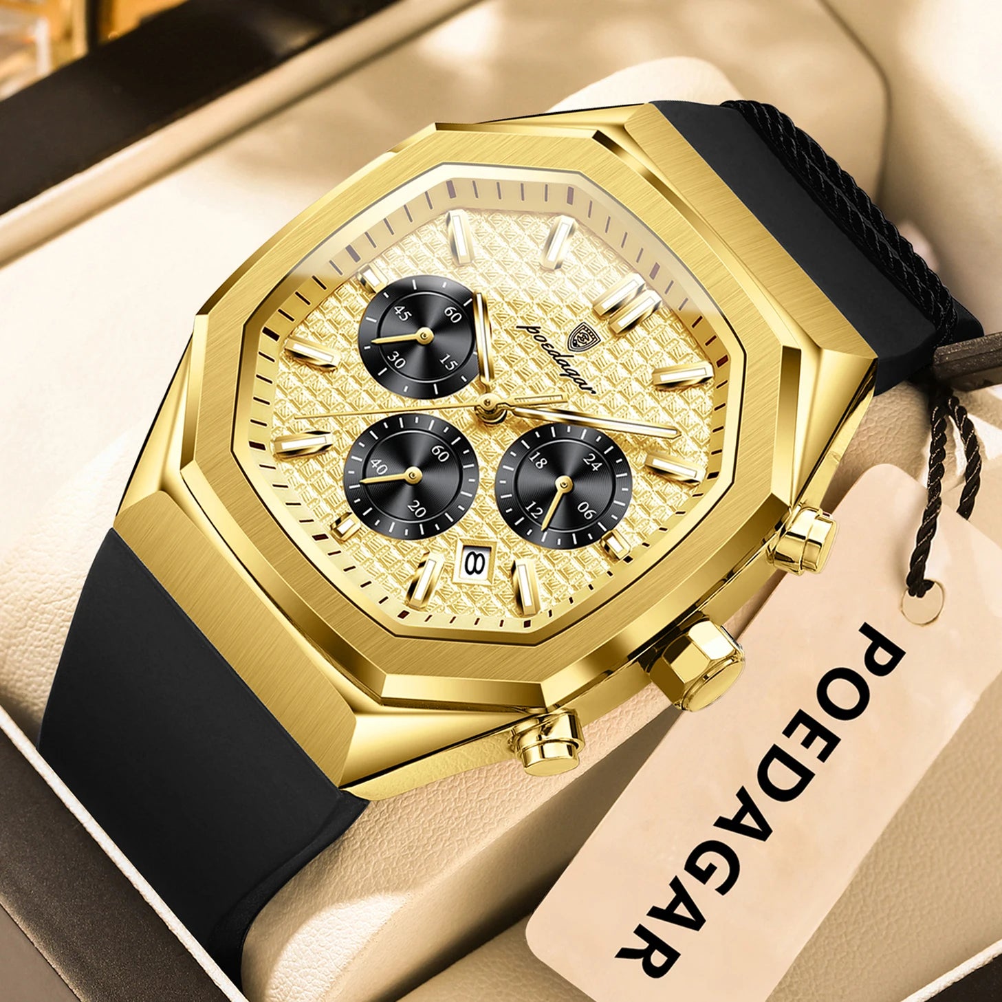 POEDAGAR Men's Chronograph Watch — Waterproof Business Quartz Timepiece