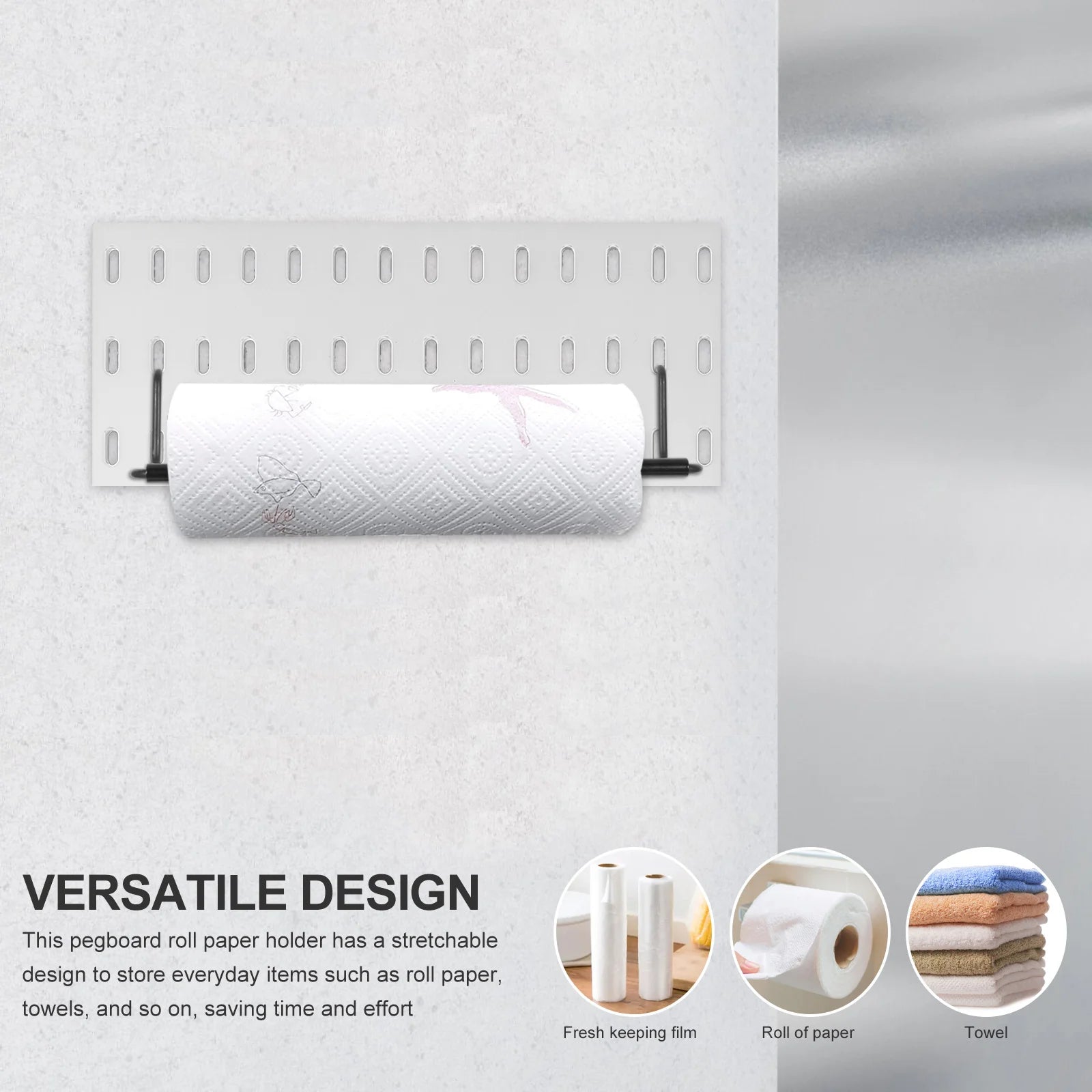 Pegboard Paper Towel Holder — Durable Metal Organizer for Storage