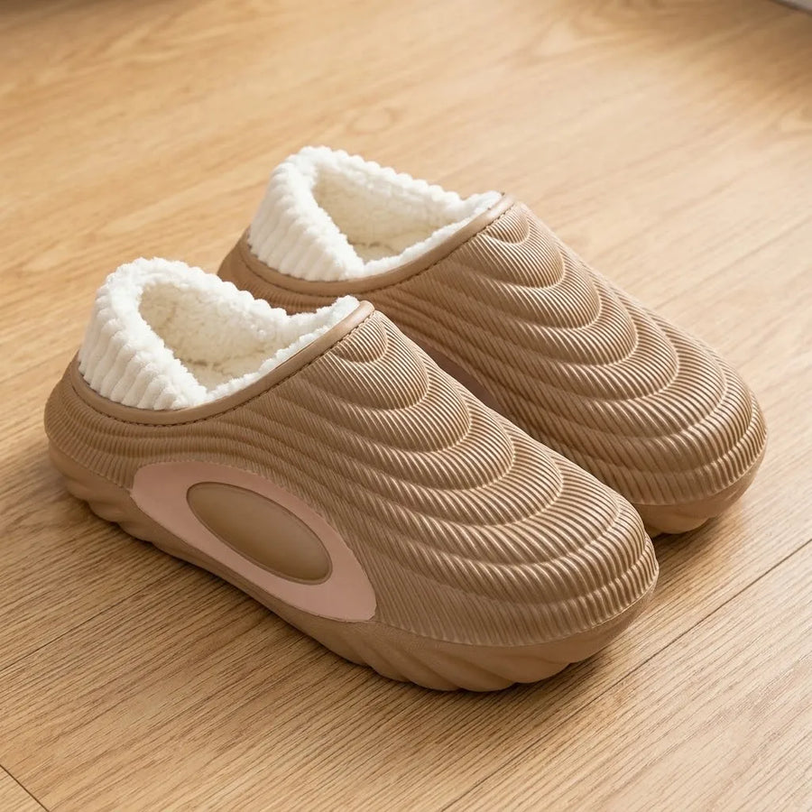 Wave Textured Thermal Men's Slippers — Cozy Plush Lined Indoor Outdoor Shoes
