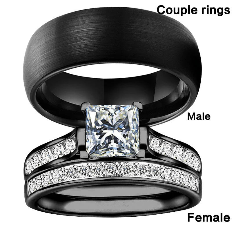 Stainless Steel Couple Ring Set — Matching Wedding and Engagement Bands