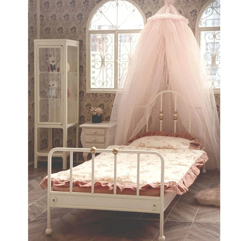 European Style Iron Dollhouse Bed — Miniature Furniture Accessory Set
