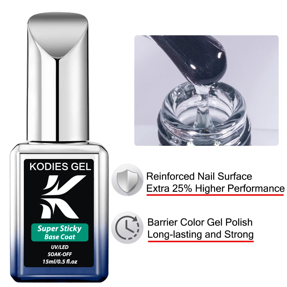 KODIES GEL Super Sticky Base Coat — Strong Semi-Permanent Nail Foundation