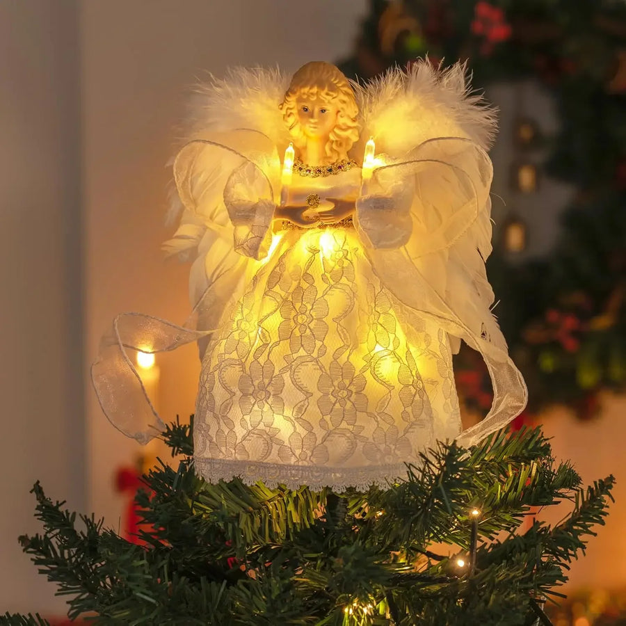 9'' Illuminated Angel Christmas Tree Topper — Battery Operated Ivory Ornament
