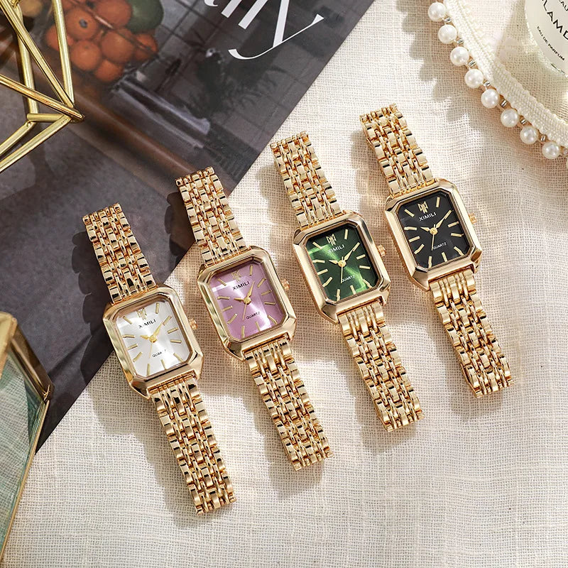 Elegant Rectangle Women's Quartz Watch — Stylish Steel Band Timepiece