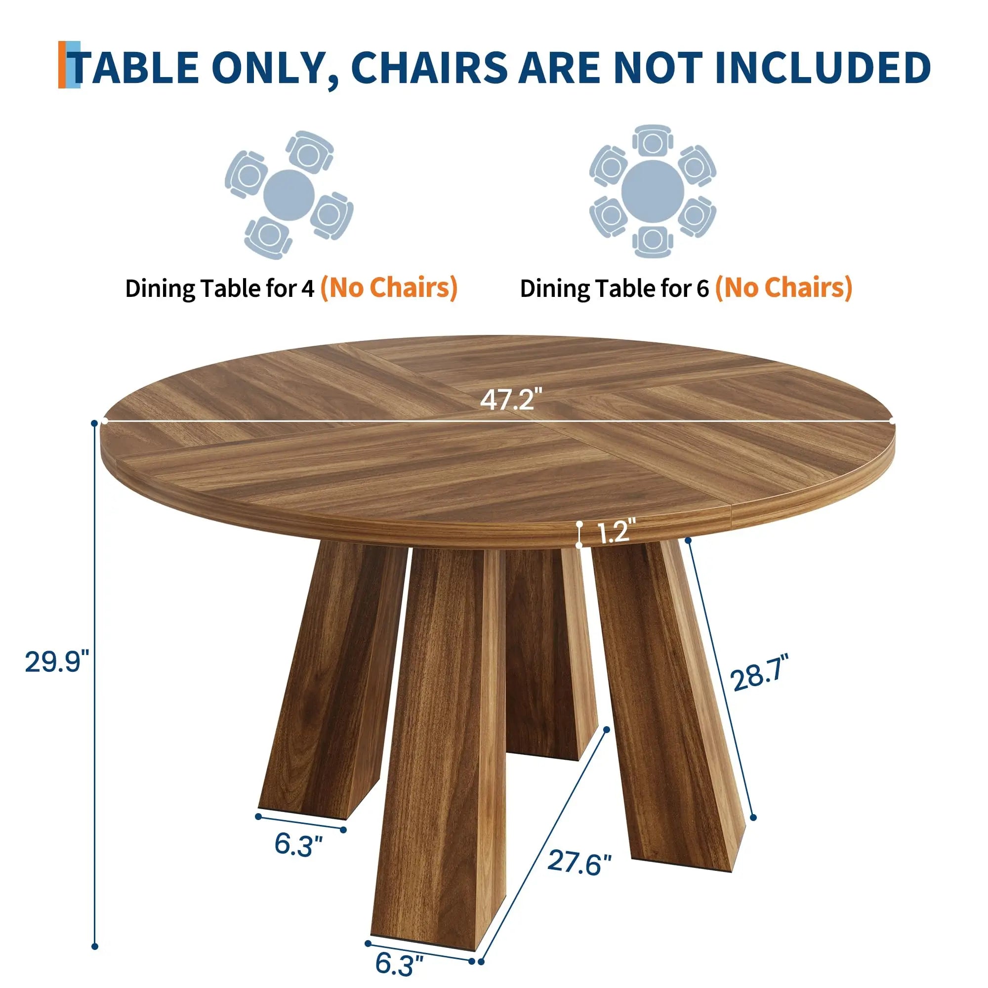 HiMISS 47 Inch Round Dining Table — Farmhouse Herringbone Wood Top