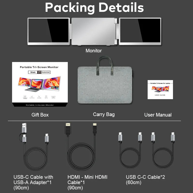Rospider Portable LCD Monitor — High-Definition Triple Screen Extender