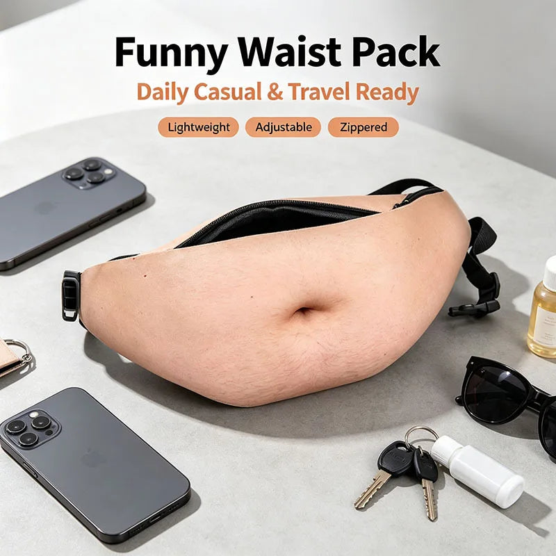 Funny Realistic Belly Waist Bag — Novelty Hip Pack for Parties and Travel