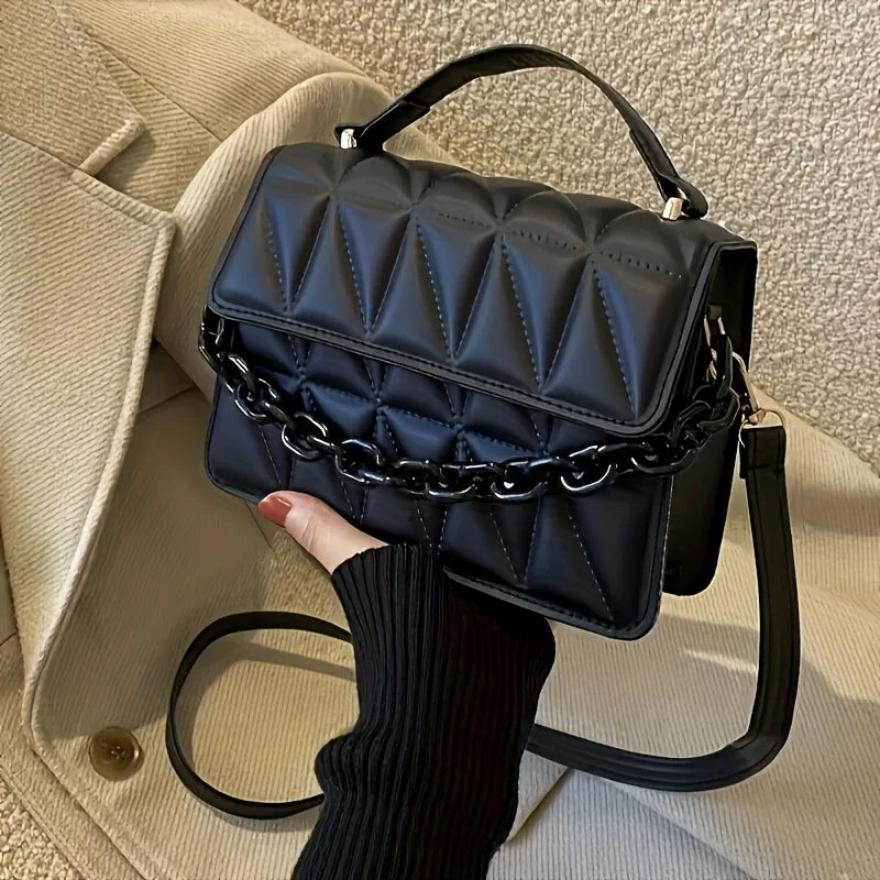 Women's Fashionable Crossbody Bag — Solid Color Handbag with Adjustable Strap