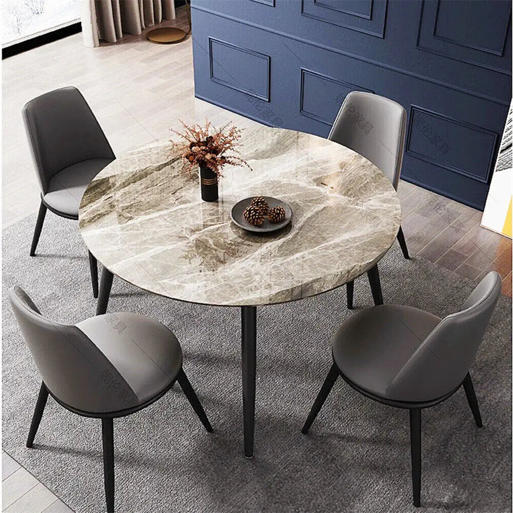 Modern Round Marble Dining Table — Minimalist Kitchen Island with Metal Legs