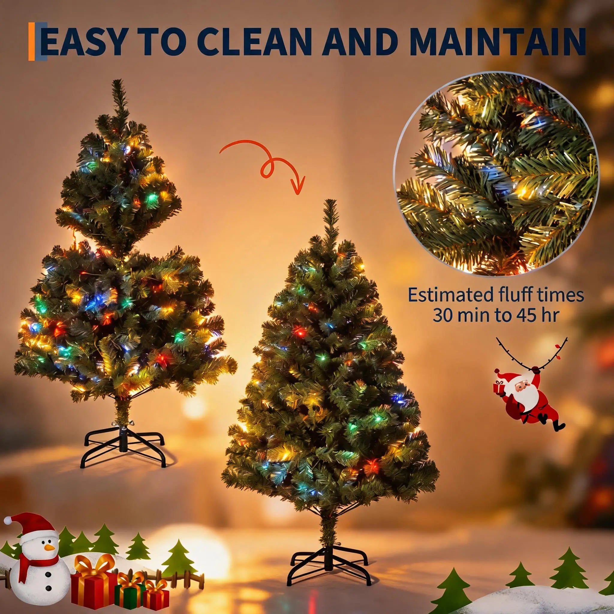 GAOMON 6FT Pre-Lit Artificial Christmas Tree — Full Spruce Design with LED Lights
