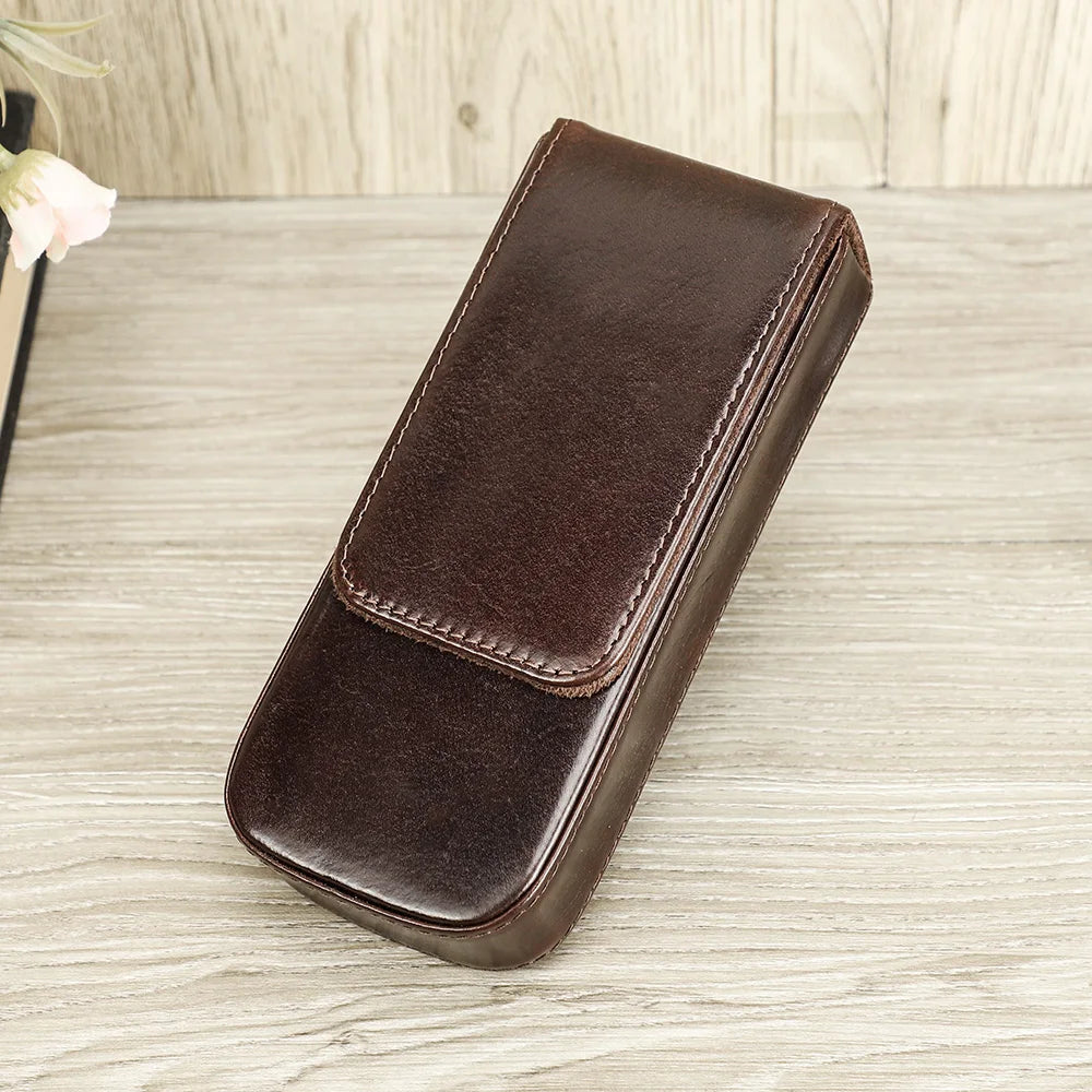 CONTACTS FAMILY Genuine Leather Pen Case — Luxury 3-Slot Pencil Pouch