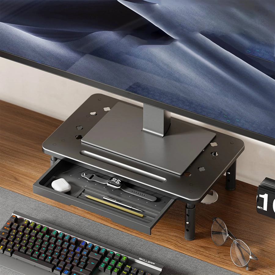 Adjustable Monitor Stand — Ergonomic Laptop Riser with Storage Drawer