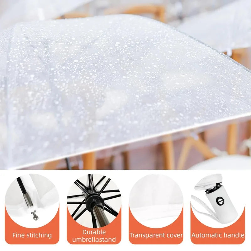Automatic Transparent Folding Umbrella — Windproof 3-Fold Clear Canopy