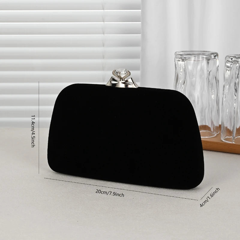 Elegant Velvet Evening Clutch — Formal Party Purse with Diamond Accents