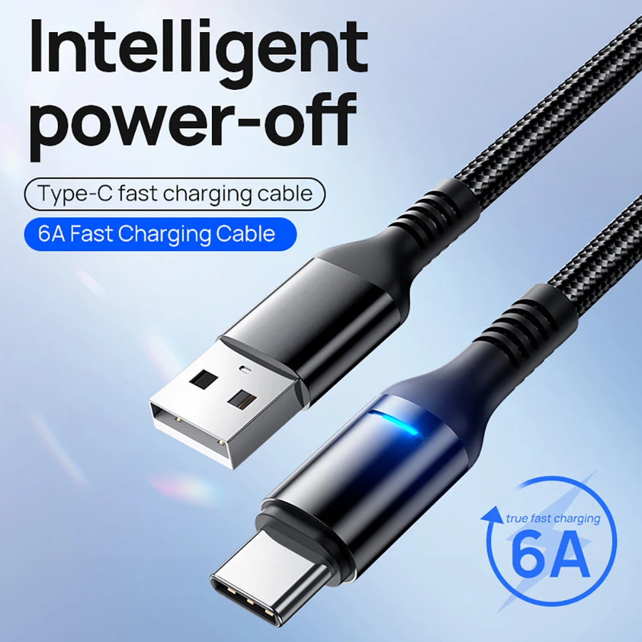 kebiss USB-C 100W Fast Charging Cable — Smart LED Display & Nylon Braid