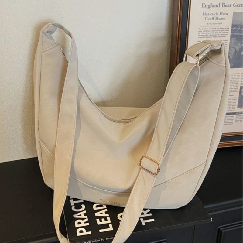 Large Capacity PU Leather Hobo Bag — Soft Crescent Shoulder & Crossbody Purse