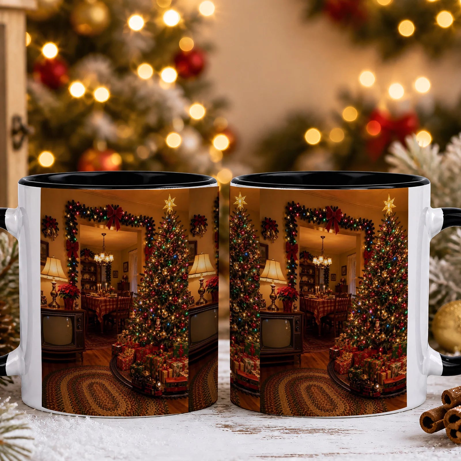 1pc Ceramic Christmas Coffee Mug with Cozy Fireplace & Tree Print - Suitable for Home, Office, Birthdays, Housewarmings - Multi-Holiday Gift for Hot/ Drinks, for Tea, Cocoa, for Home or Office Use (11oz)