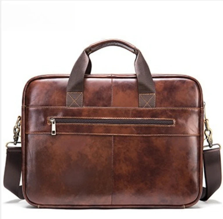 Men's Top Grain Leather Briefcase — Professional Business Laptop Bag