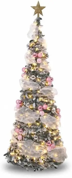 Garvee 6ft Pop-up Christmas Tree — Pre-Lit Flocked Design with LED Lights