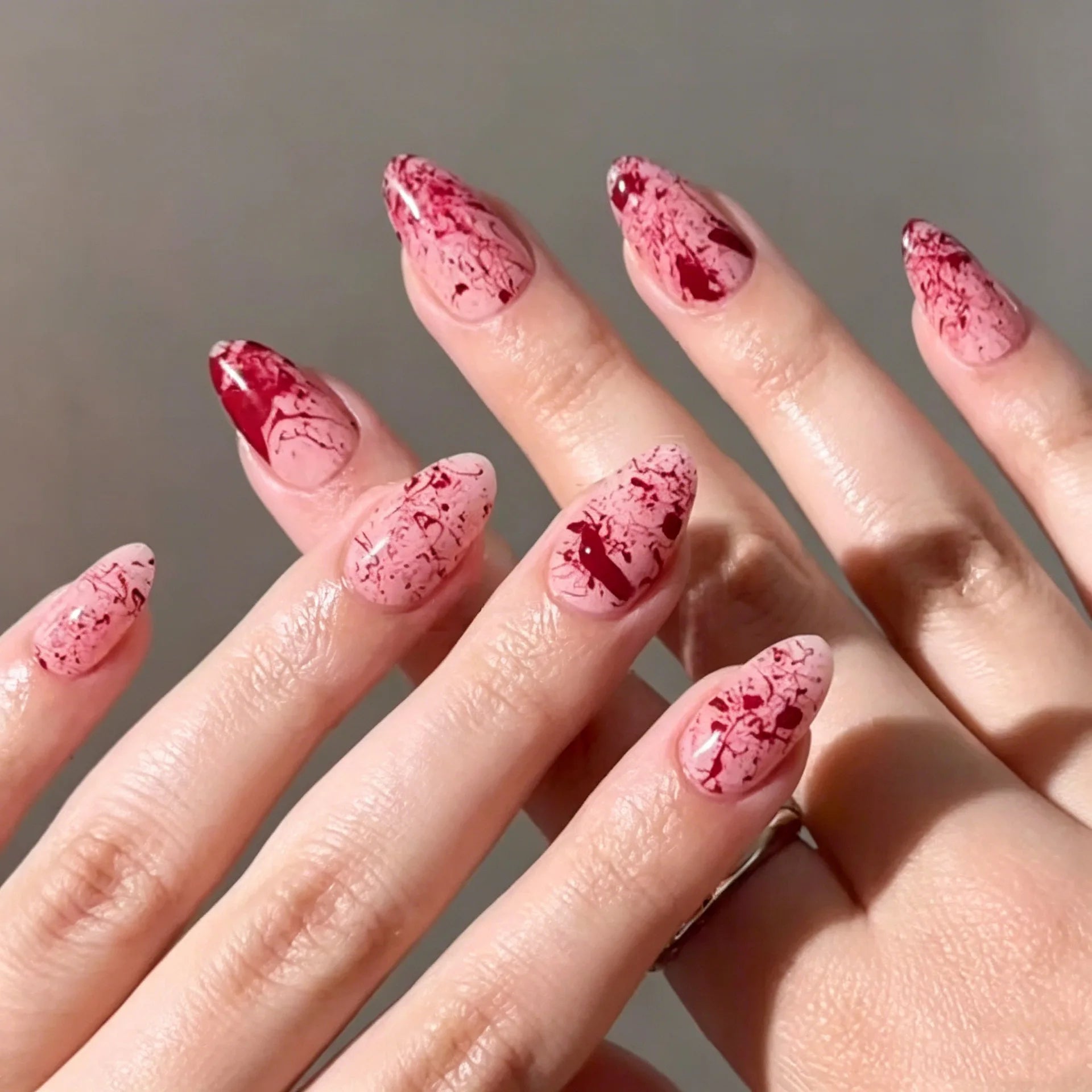 Halloween Almond Press On Nails — Spooky Blood Art False Nail Set