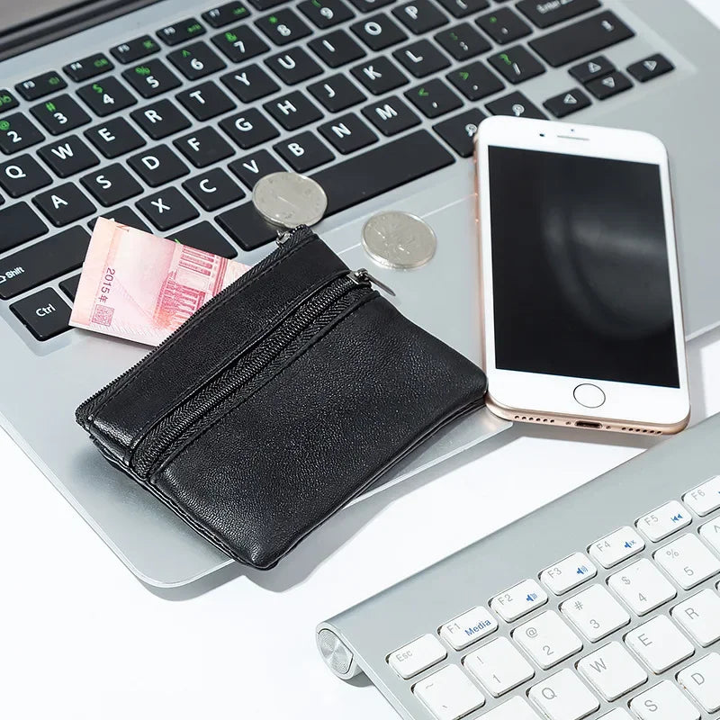 Compact PU Leather Coin Purse — Small Zippered Wallet for Men and Women